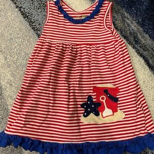 Mine Red and White Striped Dress with Blue Trim